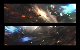 Riven VS Yasuo Panorama-Splash Konzept (vom Riot-Künstler alex Flores and Pan Chengwei)