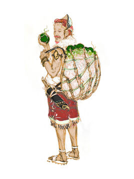  An Ionian Fruit Merchant with a basket of Sun Apples on his back.