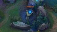 A Blue Sentinel (Blue Buff) next to a jungle bush.