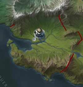 Demacian Walls <small>(Indicated by Dark Red Lines)</small>
