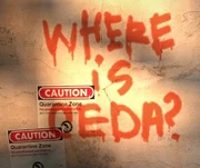 Graffiti overtop CEDA 'Quarantine Zone' signs in The Parish.
