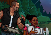 Rochelle and Francis with eggs and rolls of toilet paper during the Summer Sale