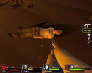 Ellis after falling from a great height. Note he is not using the traditional "Death Pose" assigned to the new Survivors.