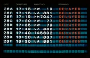 Flight board which shows all flights being permanently delayed known as a Dead Air since no one was allowed to fly