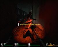 A Smoker ensnaring a Survivor with its tongue.