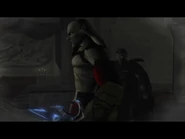 Kain in the castle with winged sculpture and vampire soldier