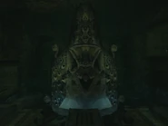 In game image of the cult's statue from the rear (SR2).