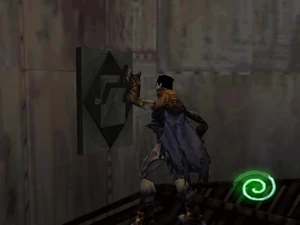 Raziel activates a flip switch in Soul Reaver