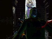 Vorador stabs the Dimension Guardian from behind.