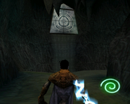 The stained glass entrance to the Sound Glyph altar