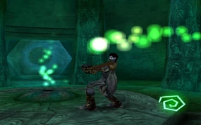 Raziel consuming souls at the soul altar in the Underworld (Soul Reaver)