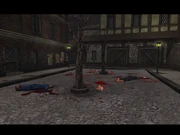 The gore-strewn courtyard after Sebastian feeds.