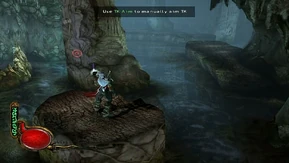 Kain pointing his TK blast to the stone