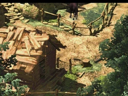 The resting hut with a horse in the Prairie.