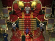 Fester, Dart and Albert kneel before King Zior.