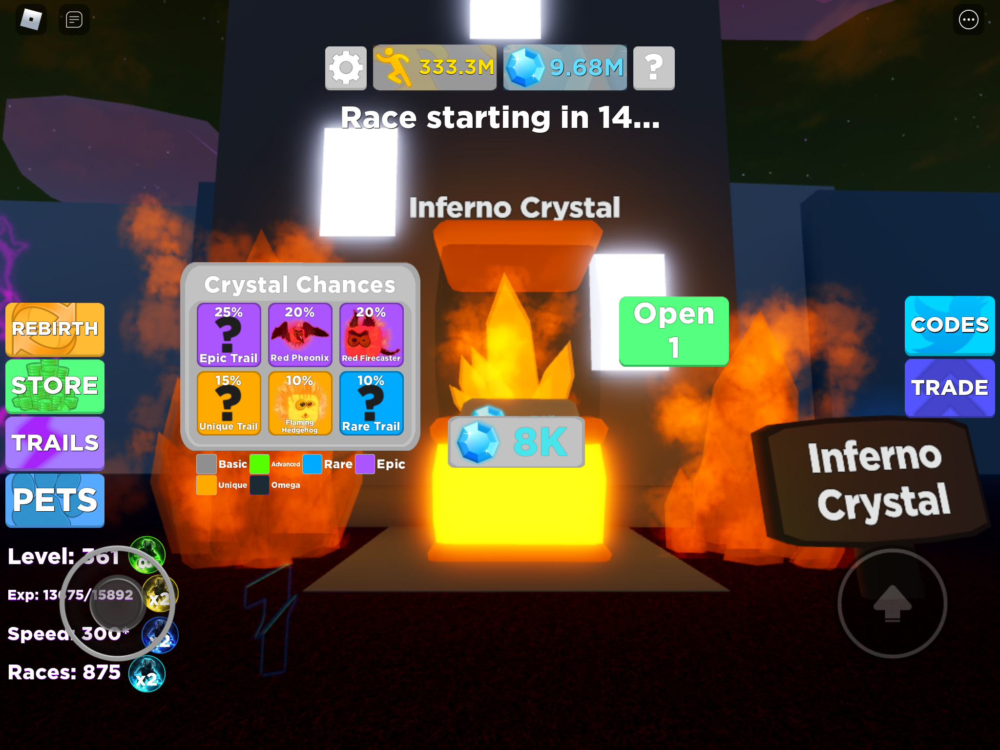 Inferno Crystal Legends Of Speed Wiki Fandom - roblox legends of speed where to get trails