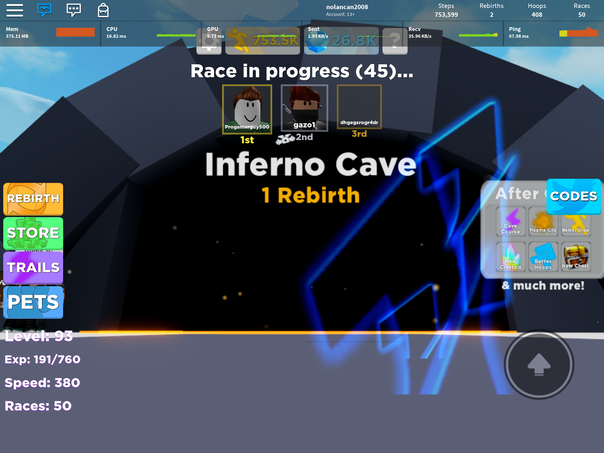 Inferno Cave Legends Of Speed Wiki Fandom - roblox legends of speed codes for steps