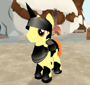 A player wearing a full set of Iridescent Armor (black)