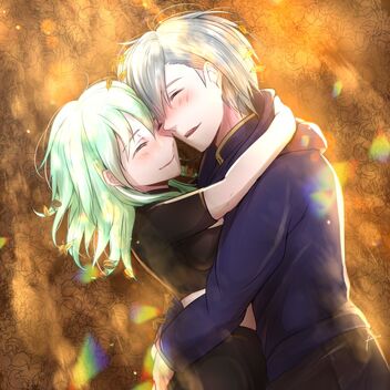 Katya and Yuri hugging each other after surviving an encounter with Vira Hermes