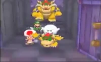 Bowser chases Toad, Luigi, Boo and Koopa Kid in Mario Party 5