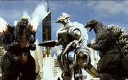 Moguera and Godzilla fighting SpaceGodzilla