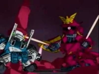 Commander Sazabi bringing out his two energy swords.