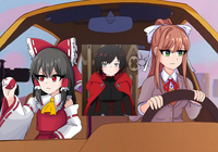 "Ruby Rose Reimu Hakurei and Monika (DDLC)"