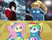 "Ruby Rose Samus Aran Fluttershy (EG) and Rainbow Dash (EG)"