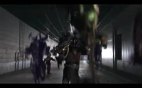 Kamen Rider Spear's Final Vent Part 2. Entire armies of Gigazelles stampede over the enemies with jumping stomp kicks and stabbing themr with their spear weapons.