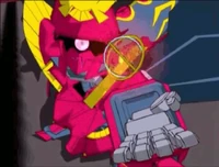 Commander Sazabi reveals his trinket item the soul drive which is his source of power that makes him so strong, it's also what keeps him alive. If this is destroyed he is dead. The Soul Drive in the picture isn't his. It's to provide an example of what the soul drive looks like.