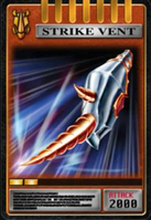 The Strike Vent is a rhino gauntleted lance weapon. Kamen Rider Strike having stolen the deck of Kamen Rider Thrust has access to his cards after contracting his advent beast Metalgelas.