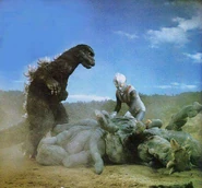 Zone Fighter and Godzilla after killing a Terror Beast