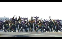 Kamen Rider Spear's Advent Beasts the Gigazelles. Summons a dozen Gigazelles to aid Kamen Rider Spear. (The gazelle looking humanoid monsters around him.) They are able to use hand to hand martial arts and use weapons like a spear staff.