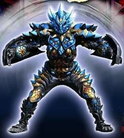 Sungazer Fangire. This fangire attacks with it's armored mounted forearmed shields in a combination of offense and defense.