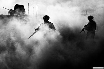 0007 zoriahphotojournalistwarphotographer zoriah photojournalist photographer iraq irak war us army soldiers smoke grenade baghdad patrol