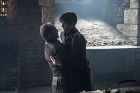 Roose's death at hands of his own son, ironically on the same way he killed Robb Stark
