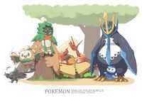 Starter Birds and their pre-evolved forms Decidueye Blaziken Empoleon