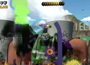 The robot firing its launcher.