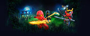 Nindroids in the background of a promotional Ninjago artwork.