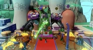 The robot firing lasers from its eyes.
