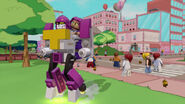Starfire riding her Titan Robot in Jump City