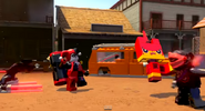 Harley Quinn and Unikitty taking on Nindroids in 1885 Hill Valley