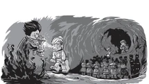 Garmadon beobachtet, wie Tanabrax weiße Energie aus Wu saugt,