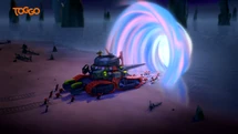 Die Garmatron und die Steinsamurai reisen nach Ninjago City.