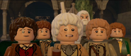 Frodo, Gandalf, Sam, Merry, Pippin and Bilbo at The Grey Havens in the 100% secret ending.