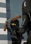 Appearance in Brick Like Me with a nunchuck