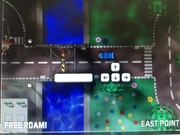 Alone outside the city, the player's Dune Buggy looks into the barricaded city.