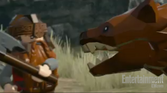 A Warg in the trailer for LEGO The Lord of the Rings: The Video Game, staring at Gimli