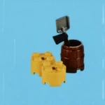 Jour 20 Deux tabourets et un tonneau avec une hache et une pelle