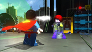 Superman fighting a Joker Henchman In LEGO Batman 2